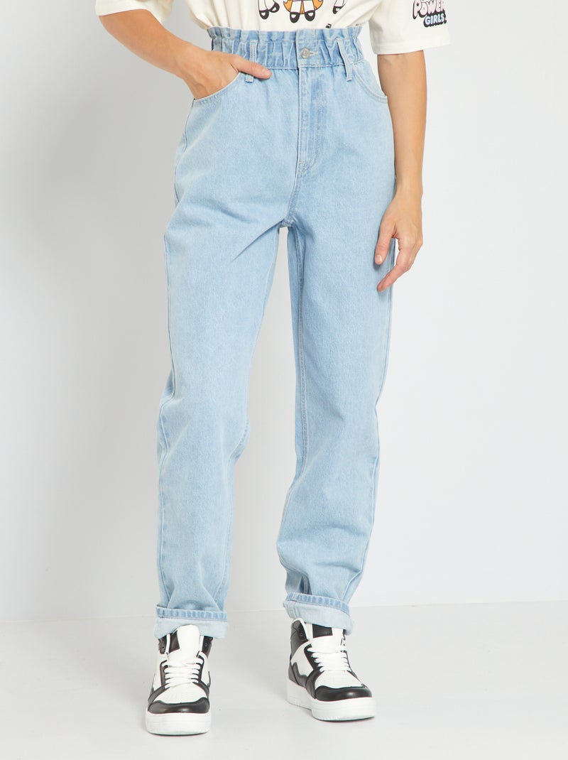 Calças de ganga mom com cintura subida elástica Azul - Kiabi