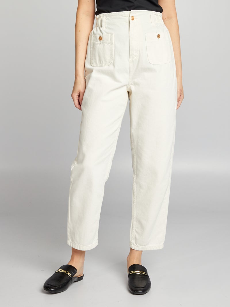 Calças de ganga mom com cós elástico - L28 BRANCO - Kiabi