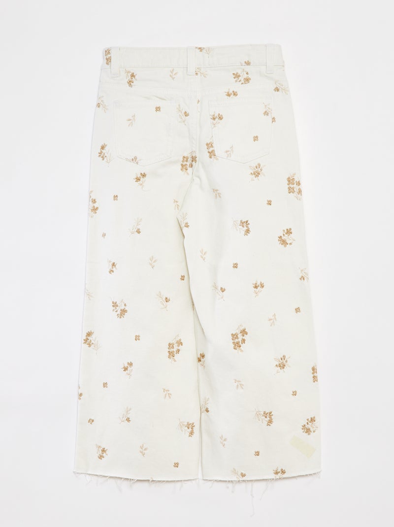 Calças de ganga mom com motivos florais BRANCO - Kiabi