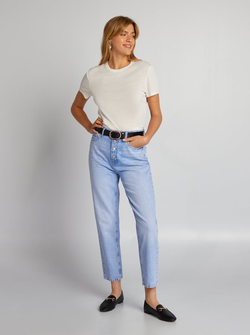Calças de ganga mom fit com botões AZUL - Kiabi