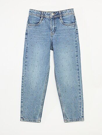 Calças de ganga mom fit com strass