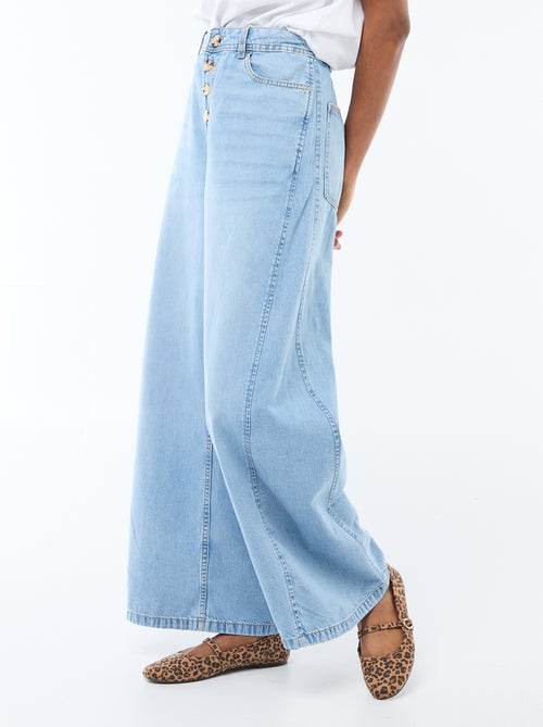 Calças de ganga palazzo com detalhes - Kiabi