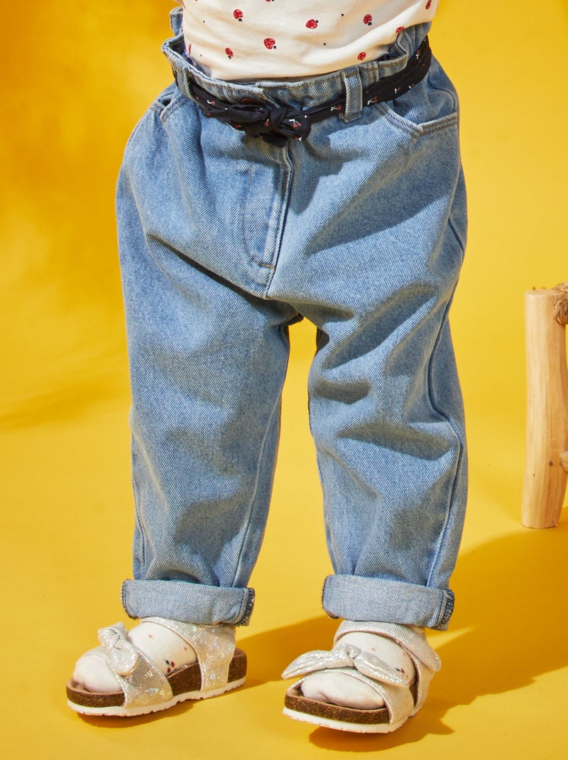 Calças de ganga paper bag cintura em tecido AZUL - Kiabi