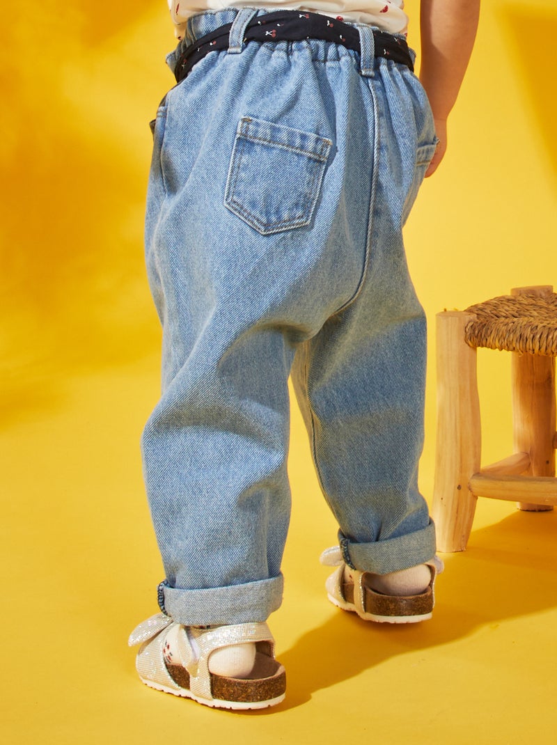 Calças de ganga paper bag cintura em tecido AZUL - Kiabi