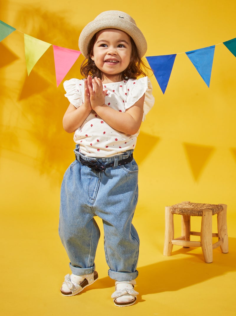 Calças de ganga paper bag cintura em tecido AZUL - Kiabi