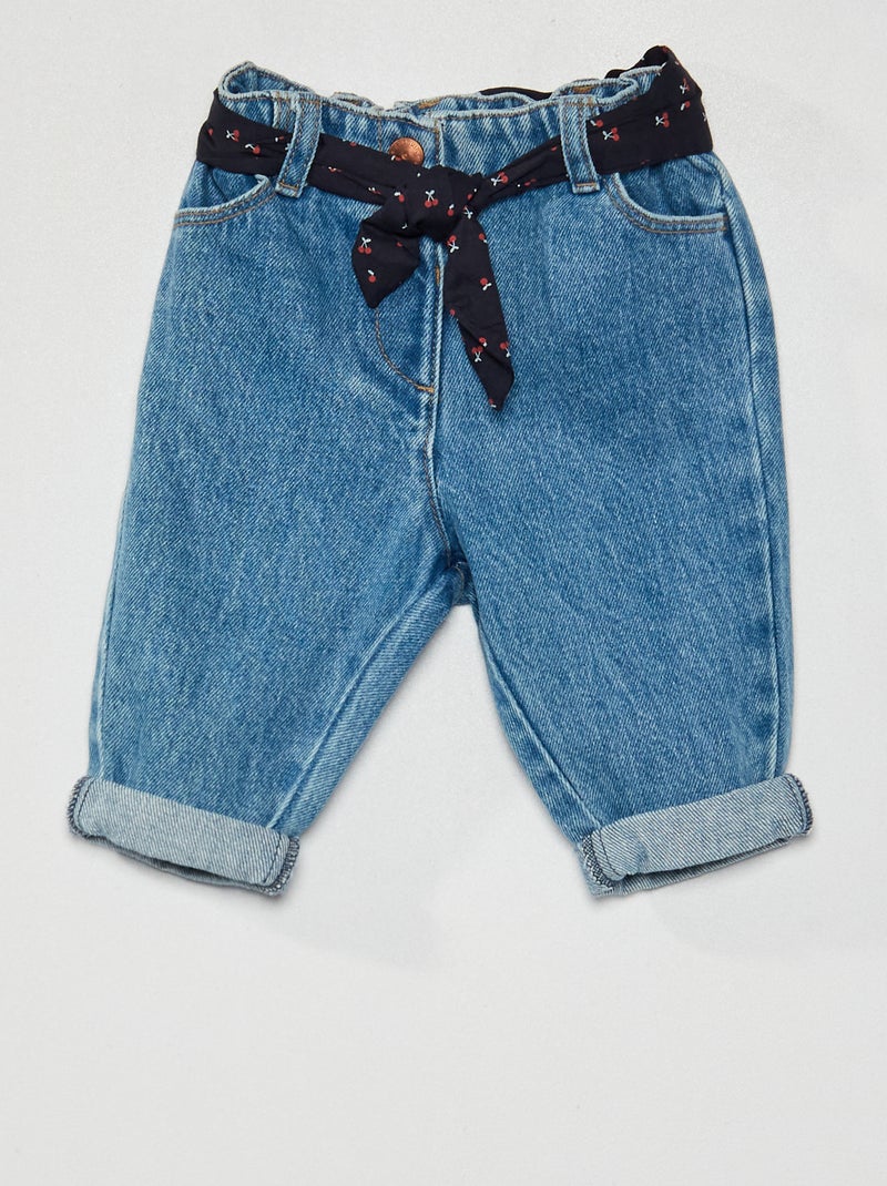 Calças de ganga paper bag cintura em tecido AZUL - Kiabi