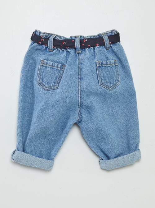 Calças de ganga paperbag + cinto com motivo - Kiabi