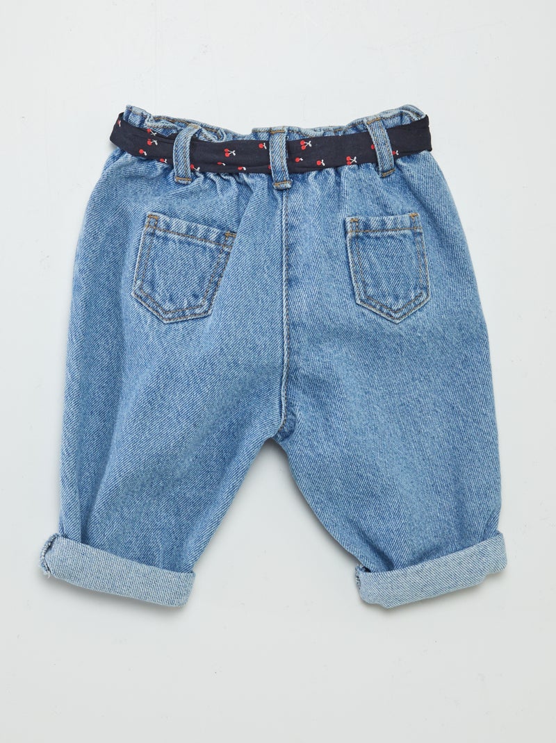 Calças de ganga paperbag + cinto com motivo AZUL - Kiabi