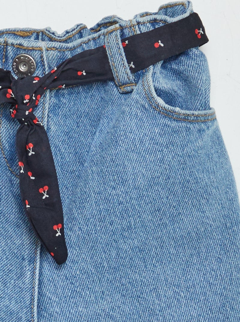 Calças de ganga paperbag + cinto com motivo AZUL - Kiabi