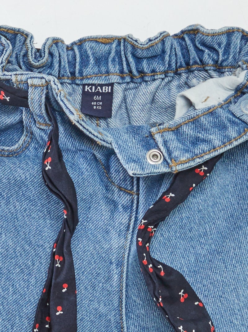 Calças de ganga paperbag + cinto com motivo AZUL - Kiabi