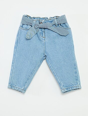 Calças de ganga paperbag + cinto com motivo