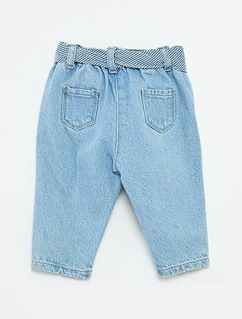 Calças de ganga paperbag + cinto com motivo