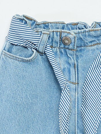 Calças de ganga paperbag + cinto com motivo