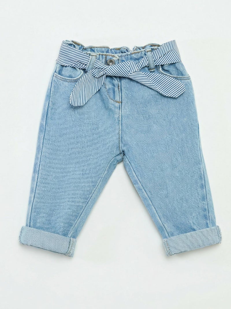 Calças de ganga paperbag + cinto com motivo Azul - Kiabi
