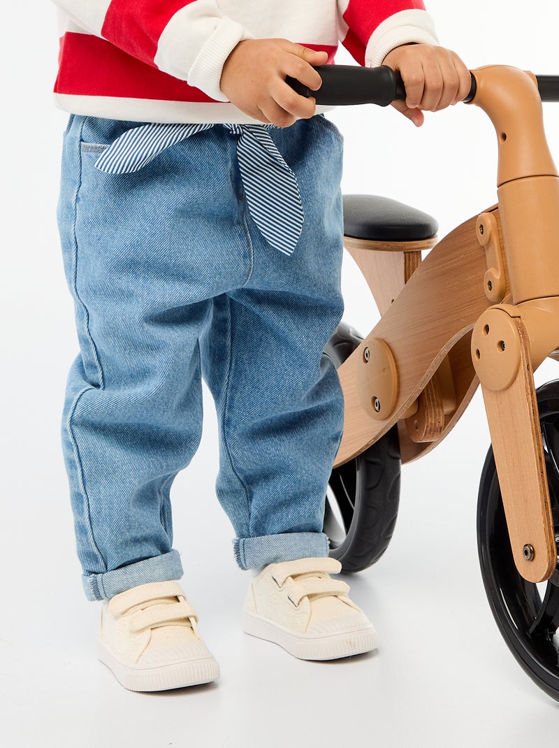 Calças de ganga paperbag + cinto com motivo Azul - Kiabi