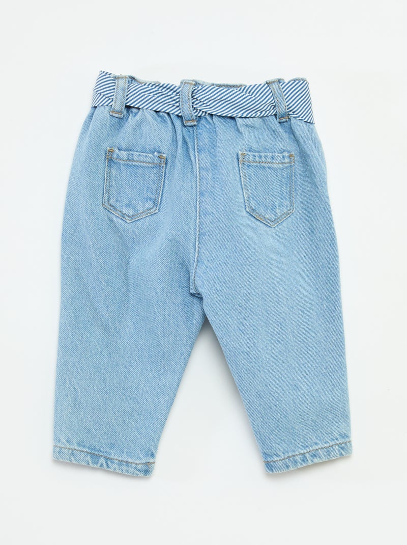 Calças de ganga paperbag + cinto com motivo Azul - Kiabi