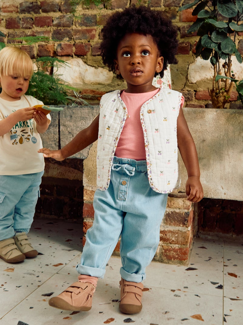 Calças de ganga paperbag com atilhos para atar na cintura Azul - Kiabi