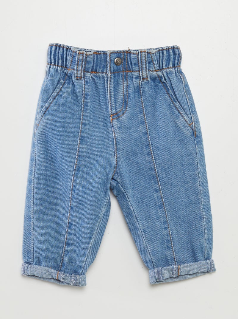 Calças de ganga paperbag lisas AZUL - Kiabi