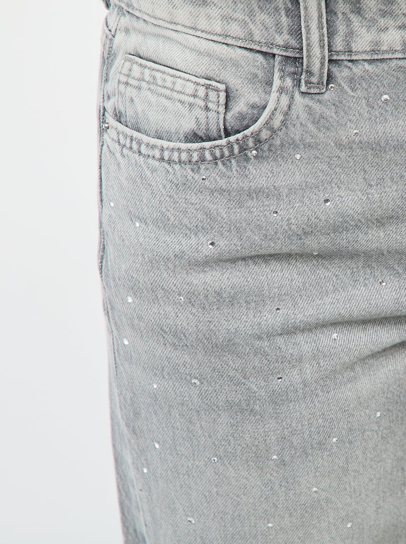 Calças de ganga retas com strass Cinza - Kiabi