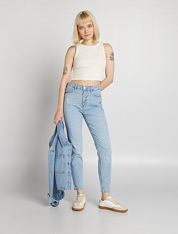 Calças de ganga skinny de cintura subida com abrasões