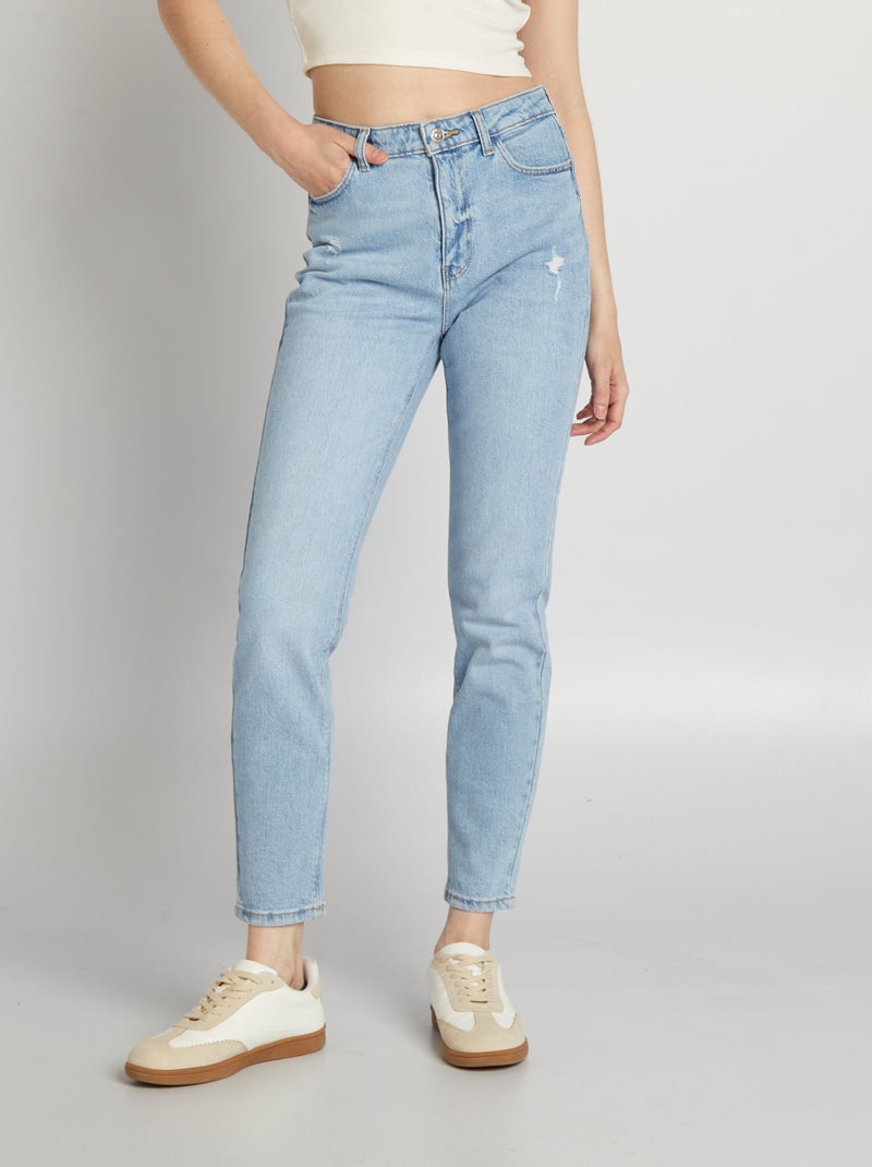 Calças de ganga skinny de cintura subida com abrasões AZUL - Kiabi