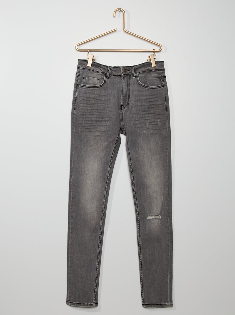 Calças de ganga skinny elásticas destroy CINZA - Kiabi