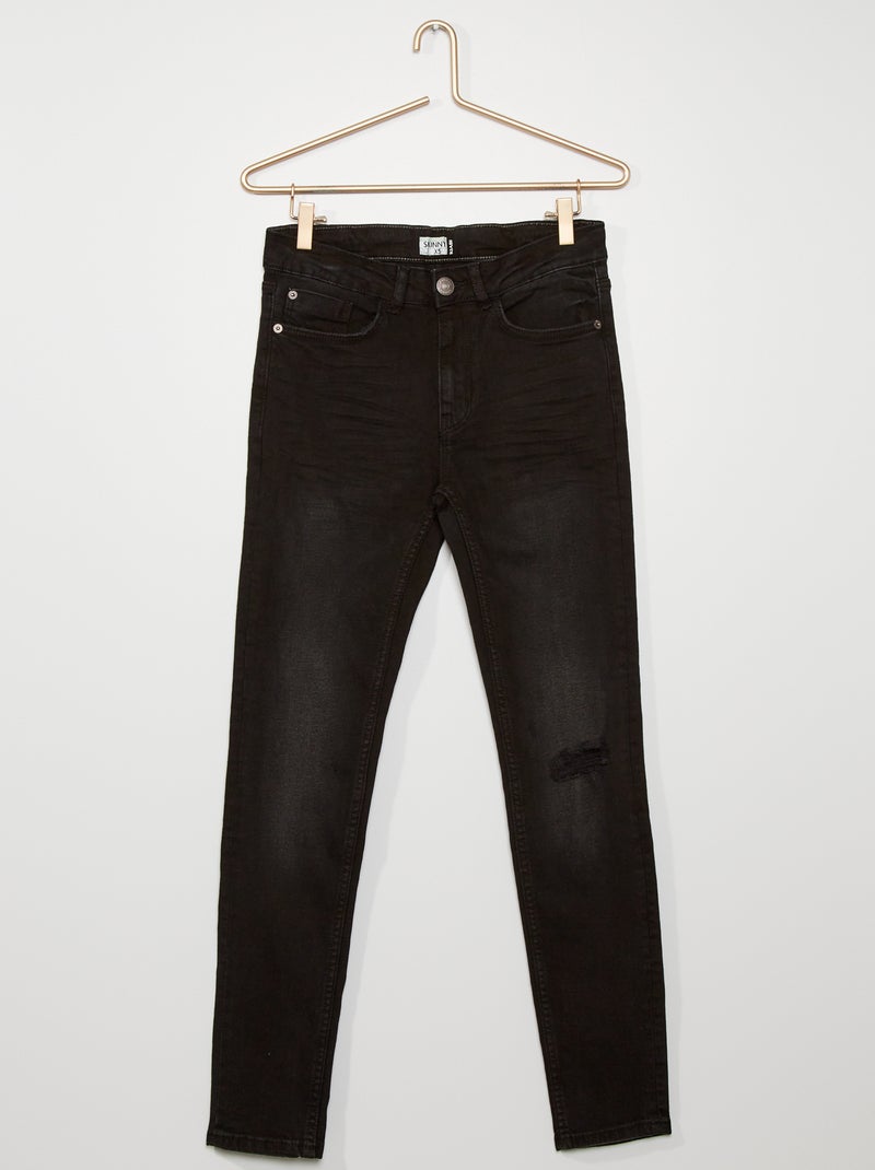 Calças de ganga skinny elásticas destroy PRETO - Kiabi