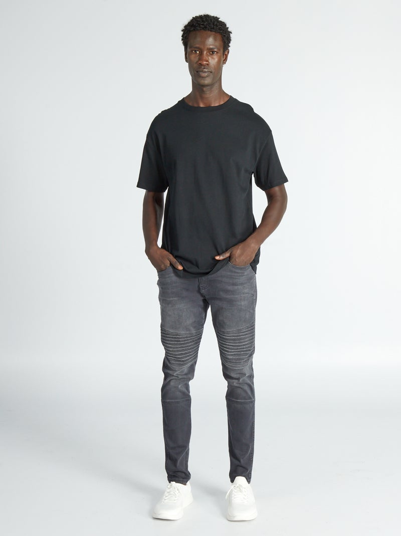 Calças de ganga skinny estilo motard PRETO - Kiabi