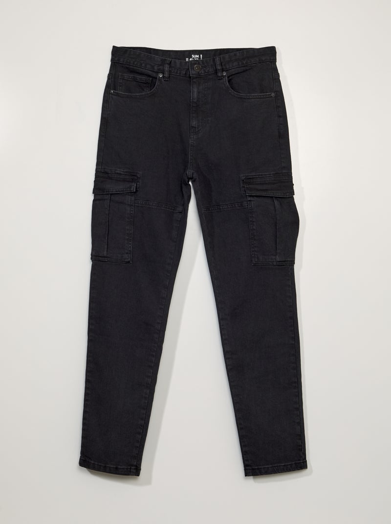 Calças de ganga slim com bolsos dos lados - L30 PRETO - Kiabi