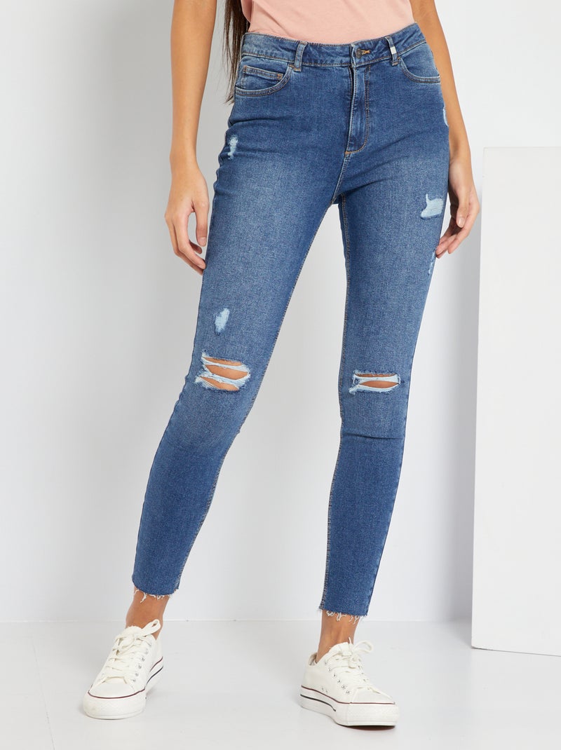 Calças de ganga slim destroy AZUL - Kiabi