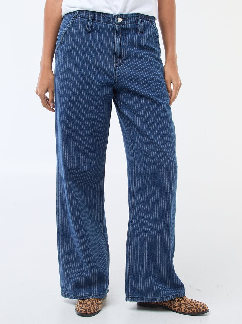 Calças de ganga wide leg às riscas Azul - Kiabi