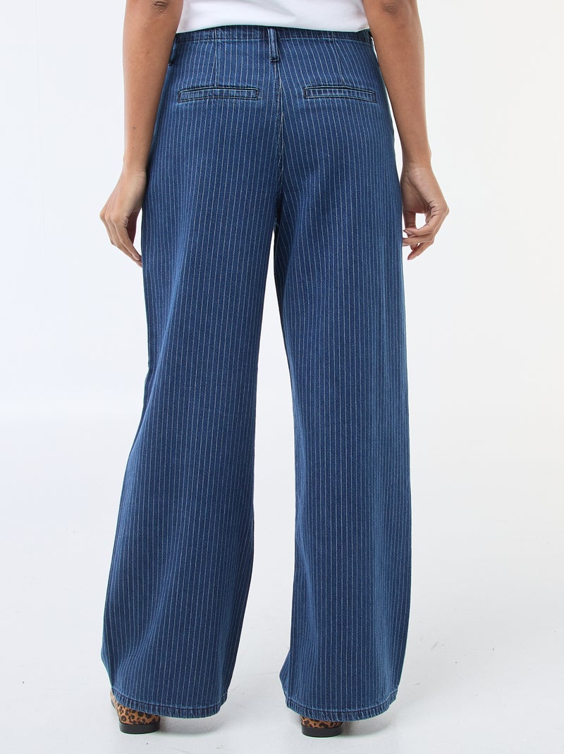 Calças de ganga wide leg às riscas Azul - Kiabi