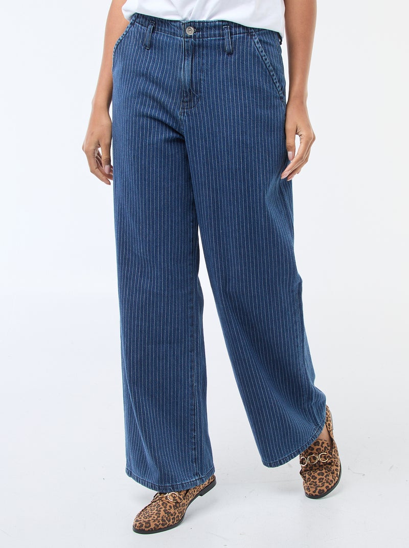 Calças de ganga wide leg às riscas Azul - Kiabi