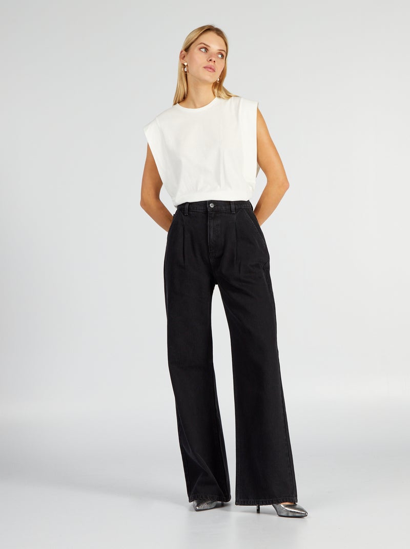 Calças de ganga wide leg com 5 bolsos PRETO - Kiabi