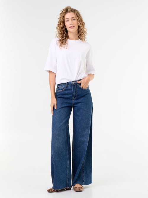 Calças de ganga wide leg com bainha desfiada - Kiabi