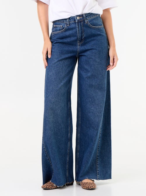 Calças de ganga wide leg com bainha desfiada - Kiabi