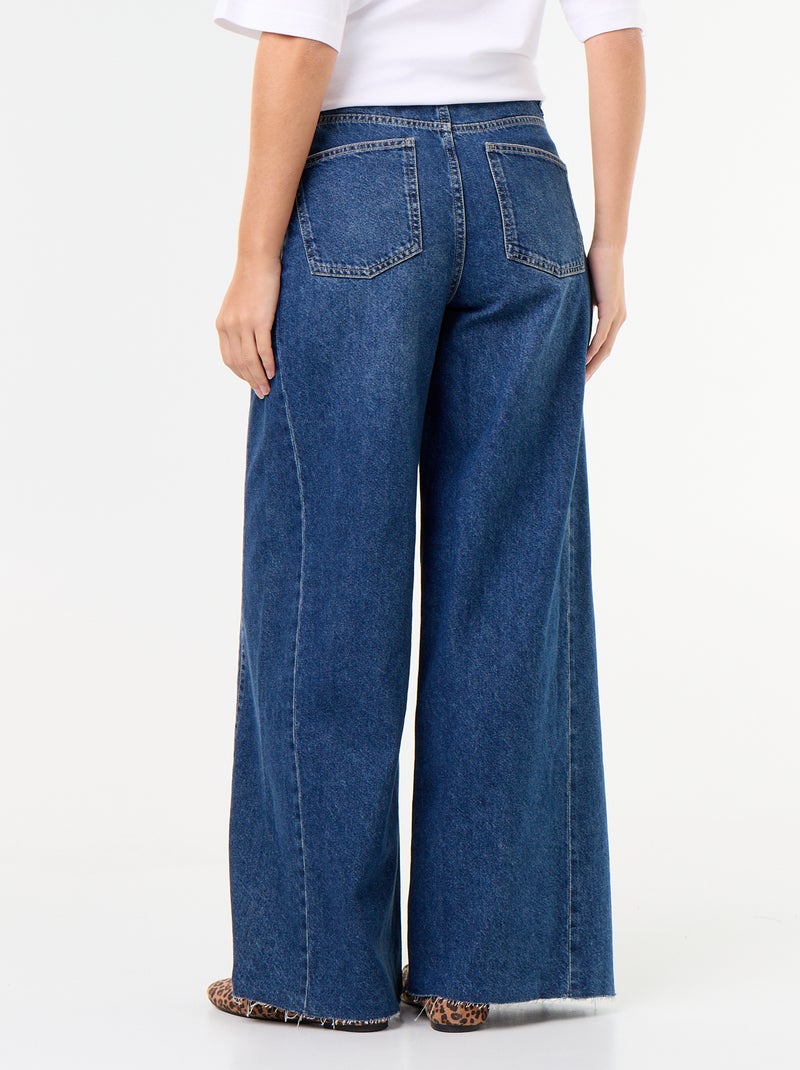 Calças de ganga wide leg com bainha desfiada Azul - Kiabi