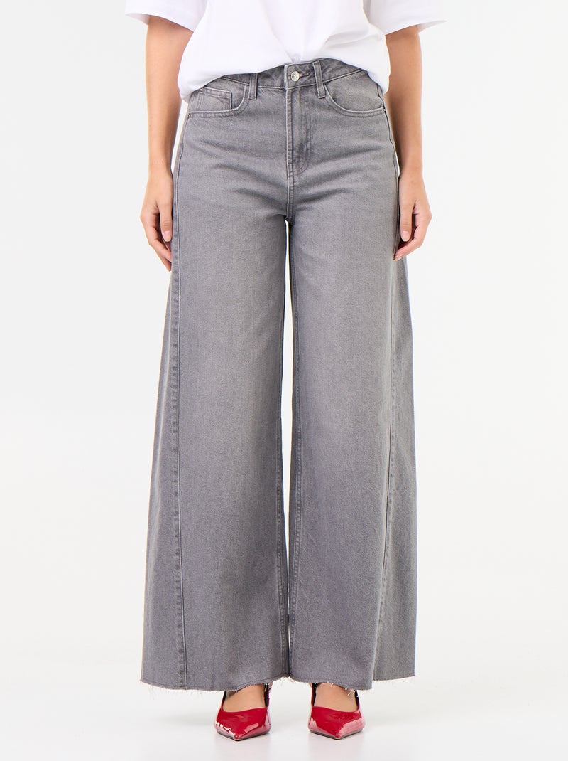 Calças de ganga wide leg com bainha desfiada Cinza - Kiabi