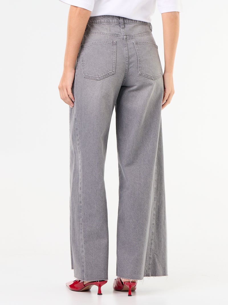 Calças de ganga wide leg com bainha desfiada Cinza - Kiabi