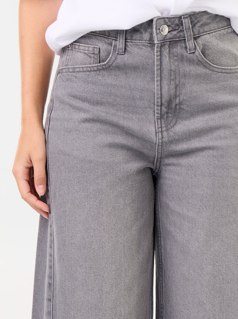 Calças de ganga wide leg com bainha desfiada Cinza - Kiabi