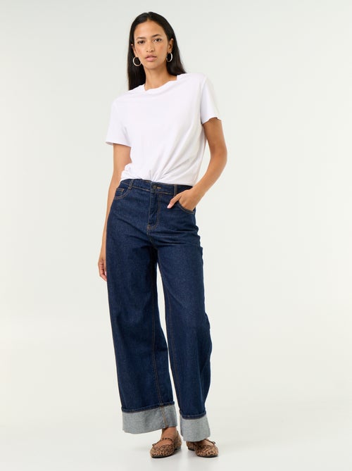 Calças de ganga wide leg com bainha virada - Kiabi Calças de ganga wide leg com bainha virada - Kiabi