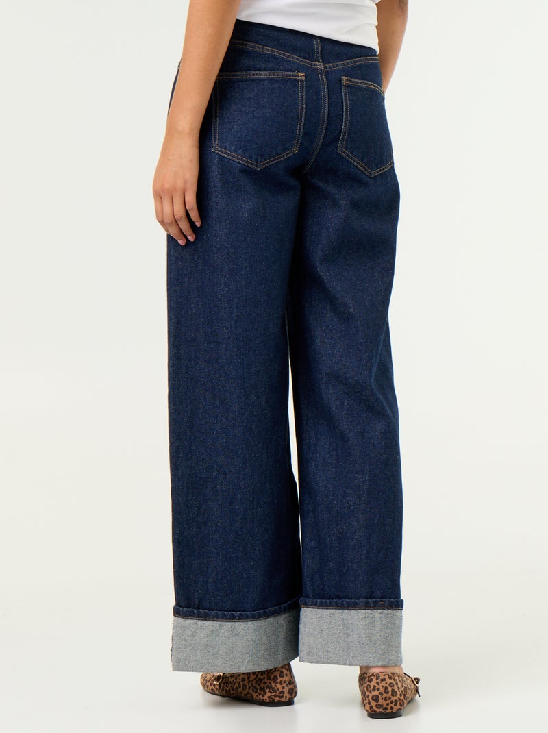 Calças de ganga wide leg com bainha virada Azul - Kiabi