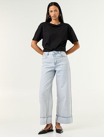 Calças de ganga wide leg com bainha virada