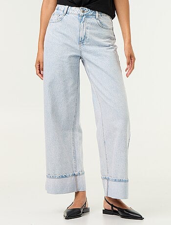 Calças de ganga wide leg com bainha virada