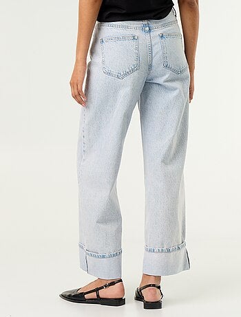 Calças de ganga wide leg com bainha virada