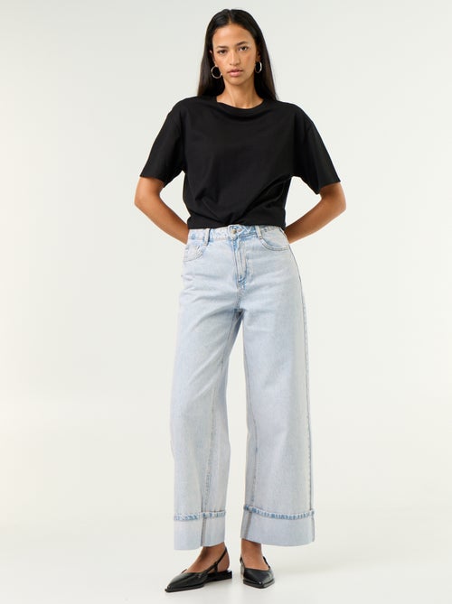 Calças de ganga wide leg com bainha virada - Kiabi Calças de ganga wide leg com bainha virada - Kiabi