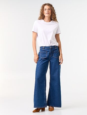 Calças de ganga wide leg com bolsos chapados