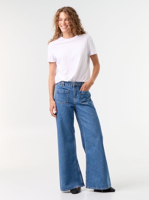 Calças de ganga wide leg com bolsos chapados - Kiabi Calças de ganga wide leg com bolsos chapados - Kiabi