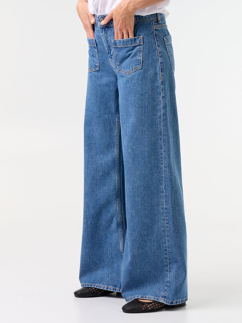 Calças de ganga wide leg com bolsos chapados Azul - Kiabi