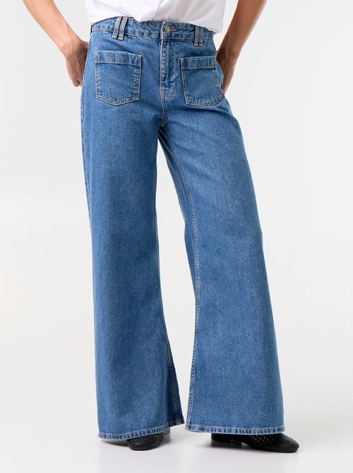 Calças de ganga wide leg com bolsos chapados - Kiabi Calças de ganga wide leg com bolsos chapados - Kiabi